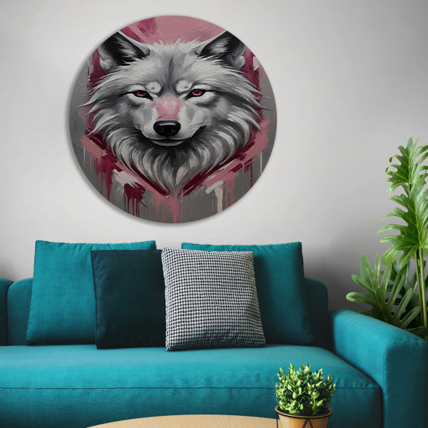 Dynamische Abstracte Wolf met Roze Accenten aluminium muurcirkel