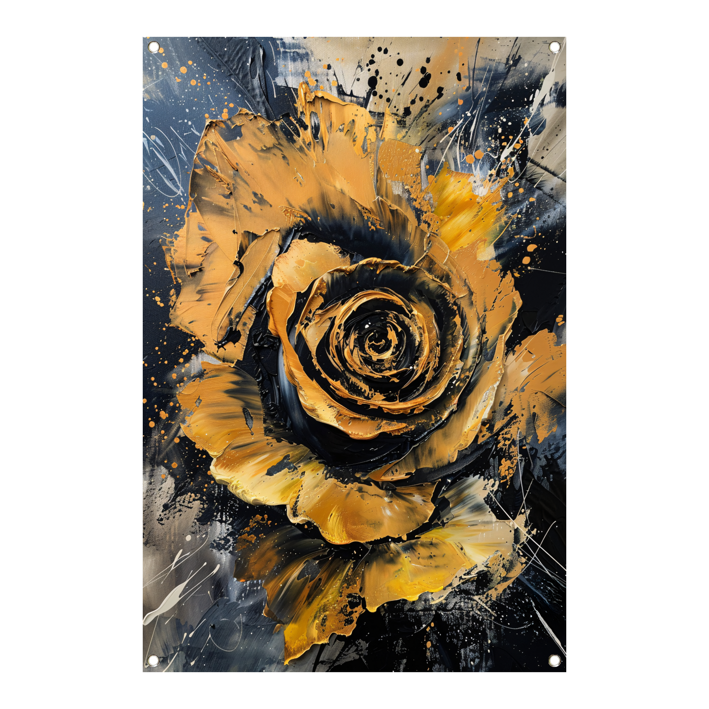 Dynamische abstracte roos in goud en zwart tuinposter