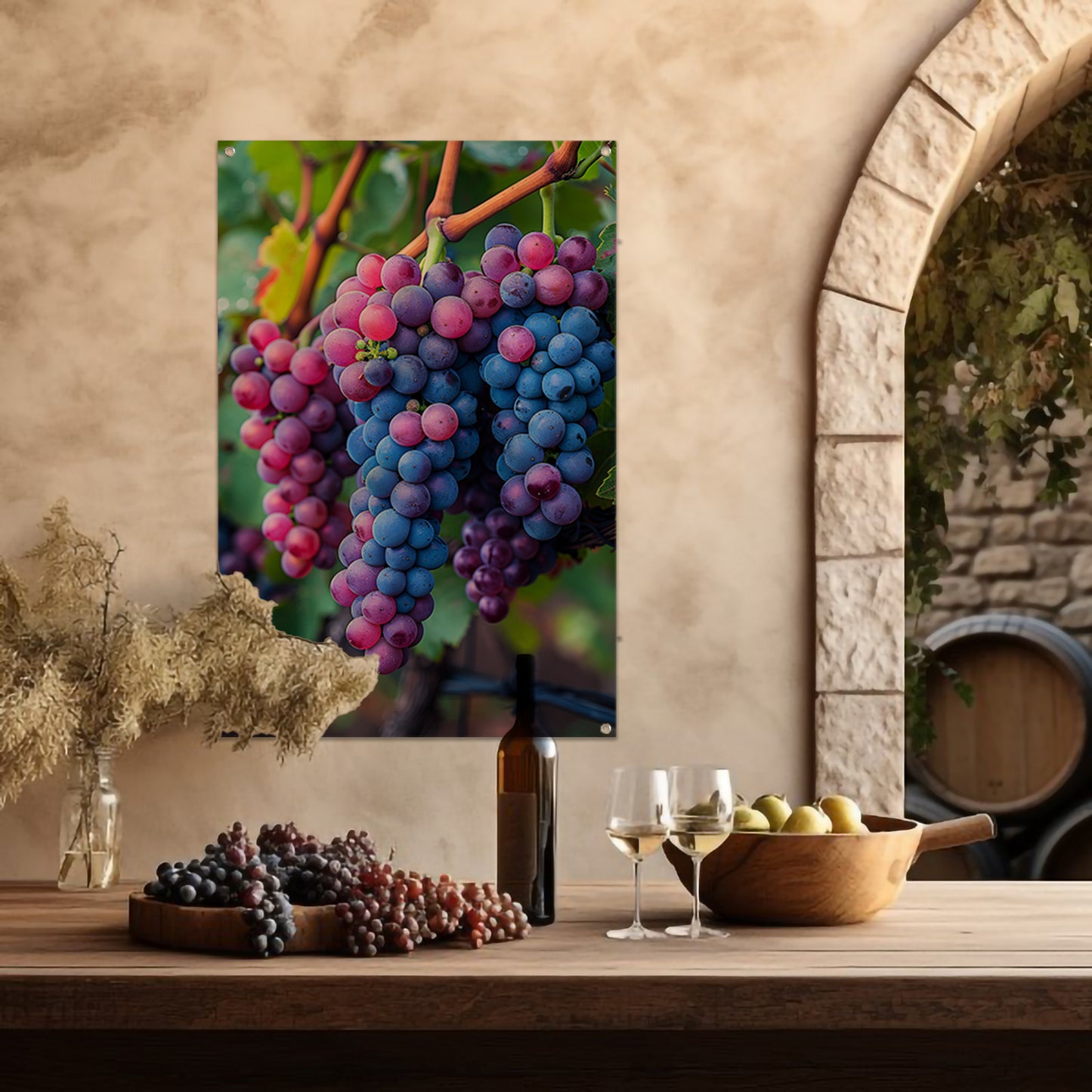 Rijpe druiventrossen aan de wijnstok tuinposter
