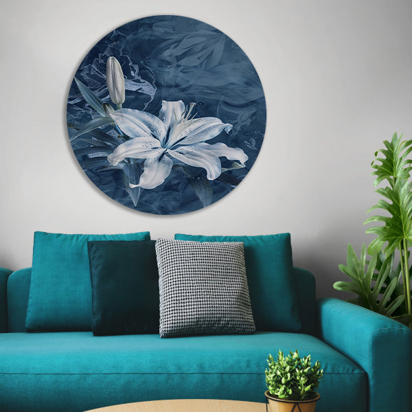 Prachtige digitale kunst van een lelie aluminium muurcirkel