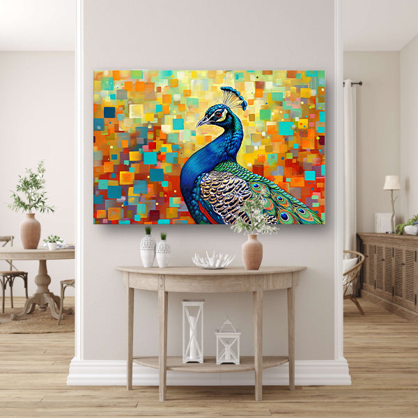 Kleurrijke pauw in abstracte popart stijl poster