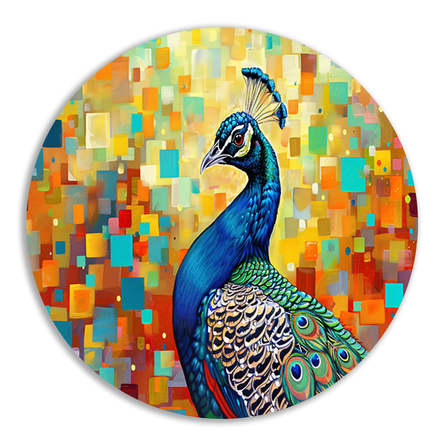 Kleurrijke pauw in abstracte popart stijl aluminium muurcirkel