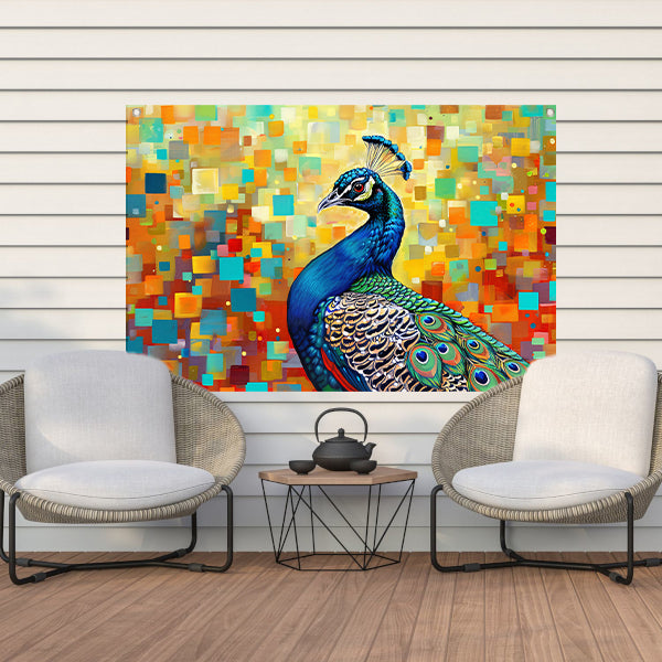 Kleurrijke pauw in abstracte popart stijl tuinposter