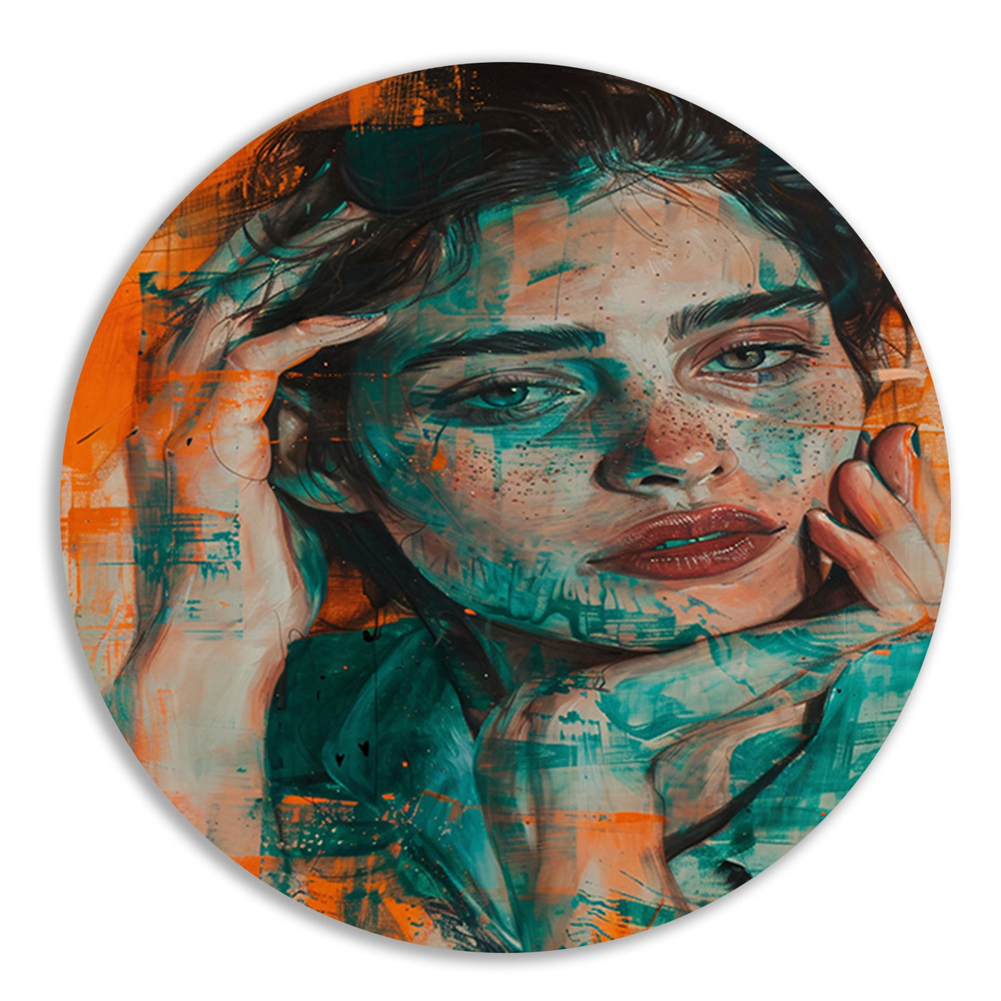 Prachtig aquarel schilderij van vrouwelijk portret aluminium muurcirkel
