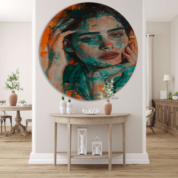 Prachtig aquarel schilderij van vrouwelijk portret aluminium muurcirkel