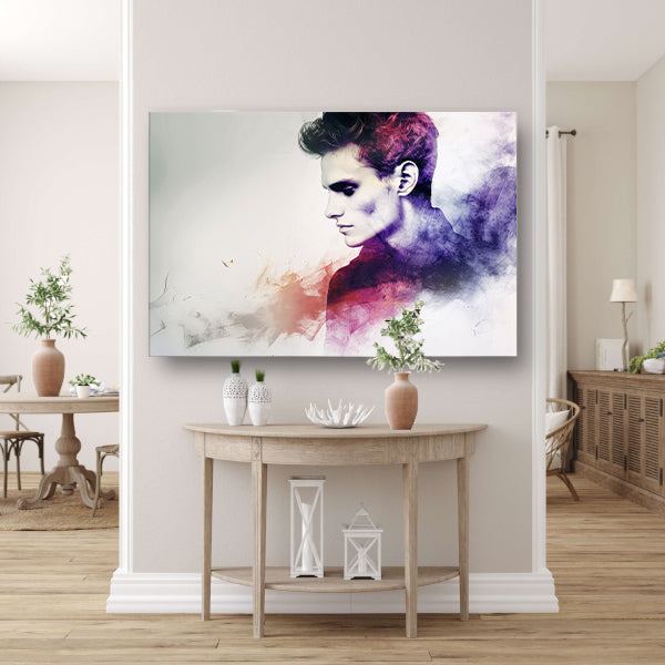 Abstracte kleurrijke digitale kunst van man canvas met baklijst