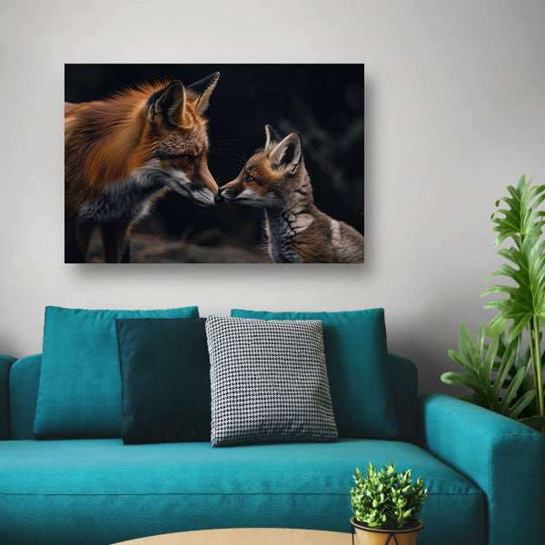 Intiem moment tussen twee vossen canvas