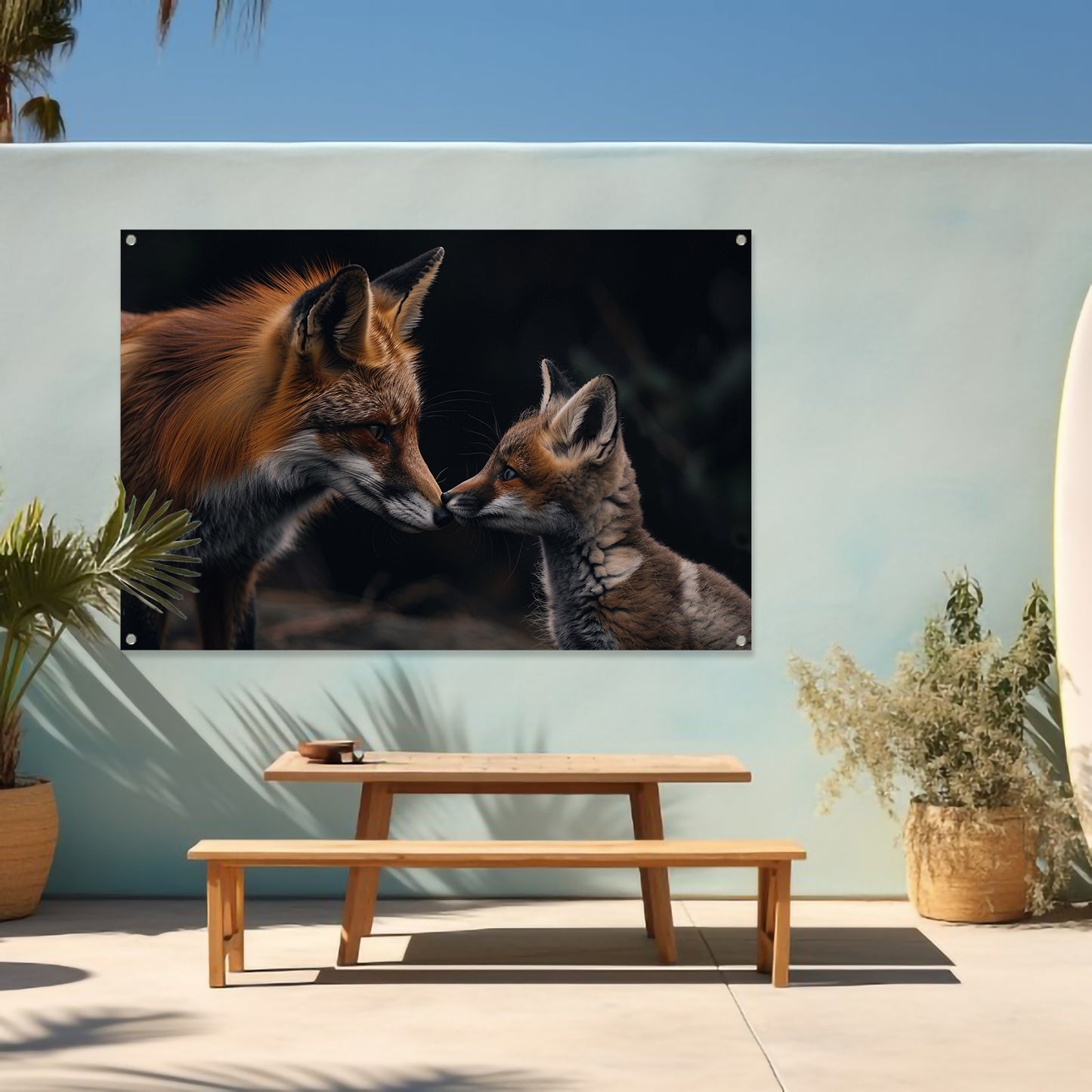 Intiem moment tussen twee vossen tuinposter