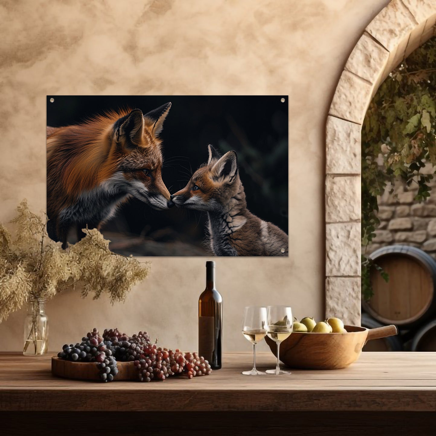 Intiem moment tussen twee vossen tuinposter