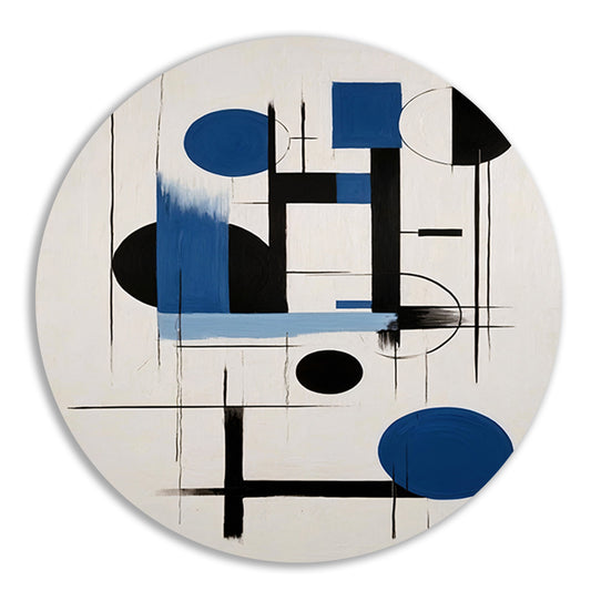 Moderne Abstracte Geometrie in Blauw en Zwart aluminium muurcirkel