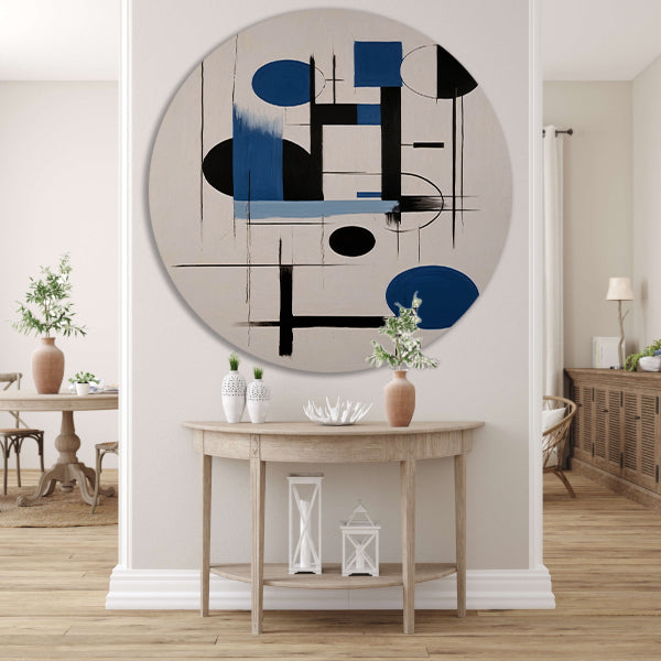Moderne Abstracte Geometrie in Blauw en Zwart forex muurcirkel