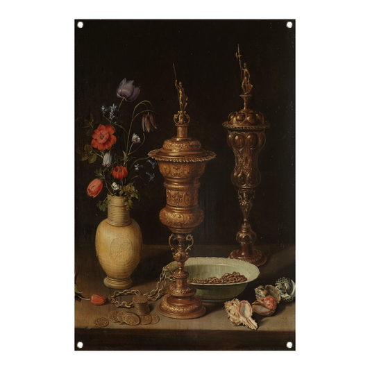 Stilleven met bloemen en vergulde bekers - Clara Peeters tuinposter