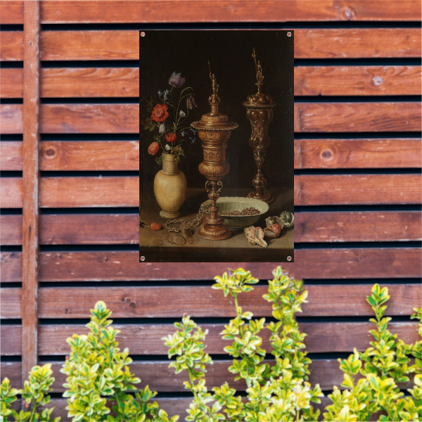 Stilleven met bloemen en vergulde bekers - Clara Peeters tuinposter