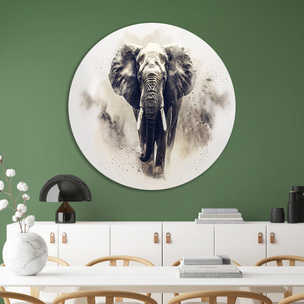 Majestueus olifant portret in zwart-wit aluminium muurcirkel