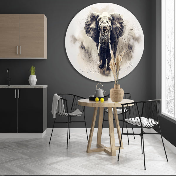 Majestueus olifant portret in zwart-wit aluminium muurcirkel