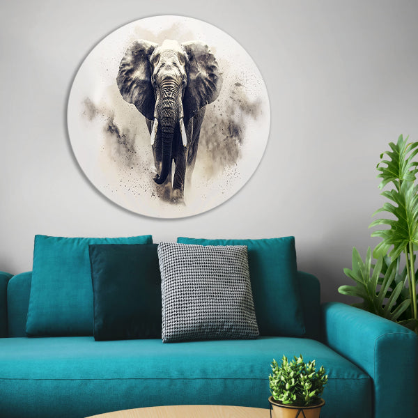 Majestueus olifant portret in zwart-wit aluminium muurcirkel