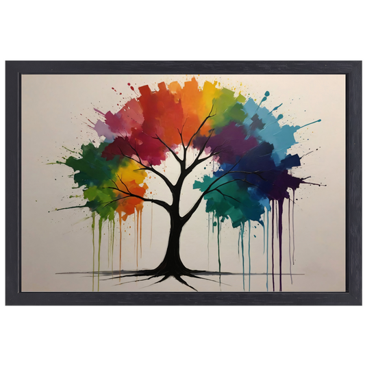 Kleurrijke Abstracte Boom met Druppelend Canvas canvas met baklijst