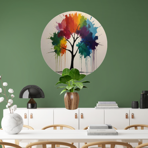Kleurrijke Abstracte Boom met Druppelend forex muurcirkel