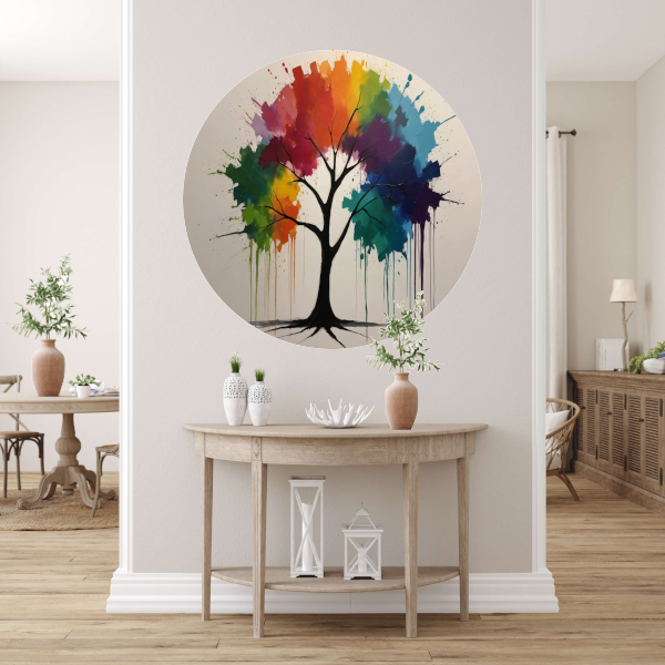 Kleurrijke Abstracte Boom met Druppelend forex muurcirkel