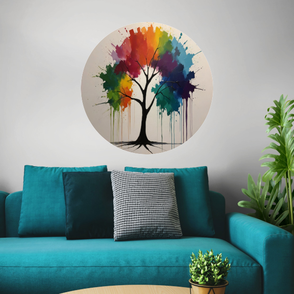 Kleurrijke Abstracte Boom met Druppelend forex muurcirkel