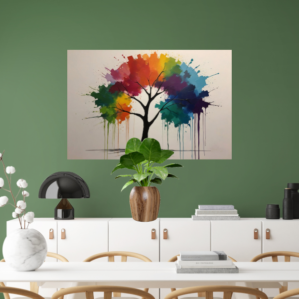 Kleurrijke Abstracte Boom met Druppelend Canvas acrylglas