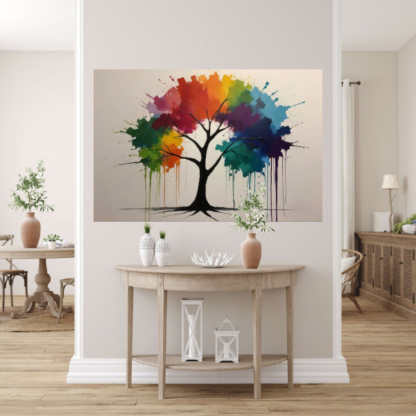 Kleurrijke Abstracte Boom met Druppelend Canvas poster