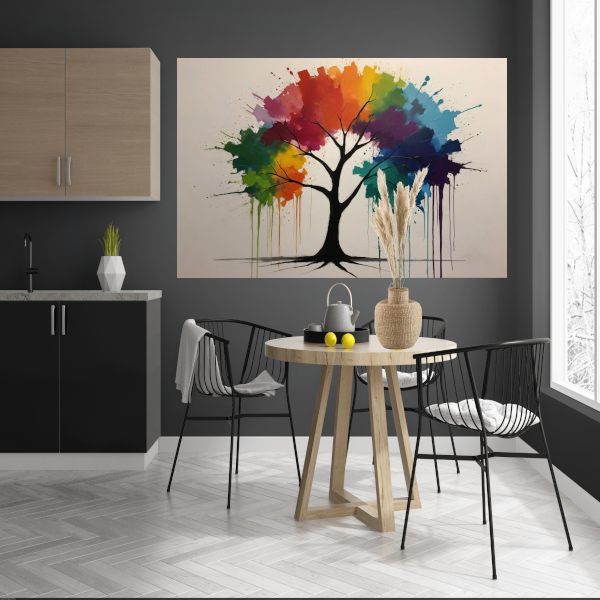 Kleurrijke Abstracte Boom met Druppelend Canvas acrylglas