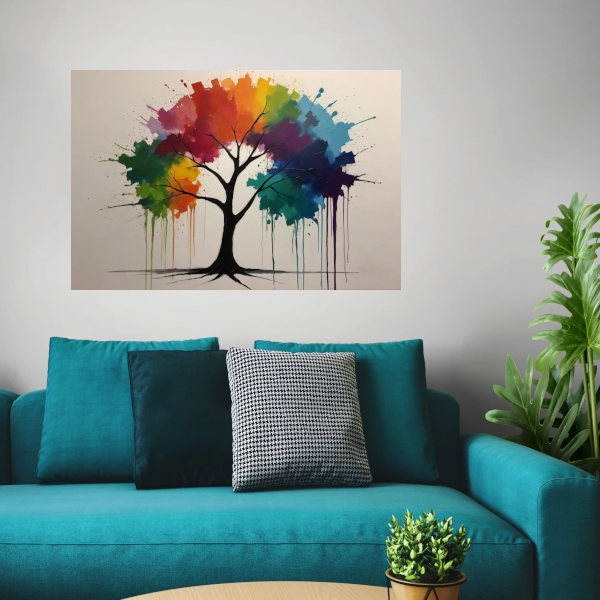 Kleurrijke Abstracte Boom met Druppelend Canvas acrylglas