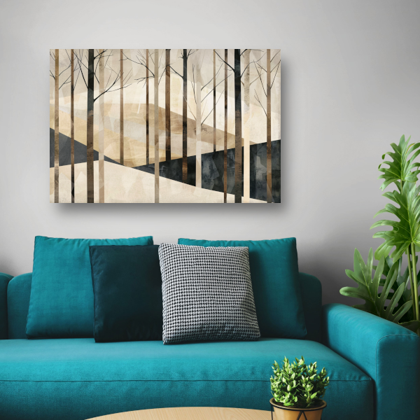 Stilistische Sepiatinten Boslandschap canvas met baklijst
