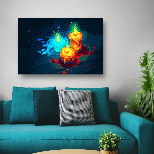 Surrealistische kleurrijke kaarsen op donkere achtergrond canvas