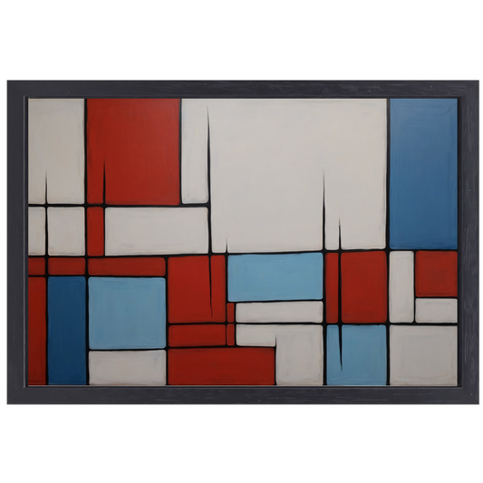 Abstracte Harmonie in Rood en Blauw canvas met baklijst
