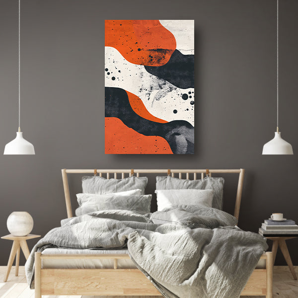 Abstract met oranje en zwart canvas met baklijst