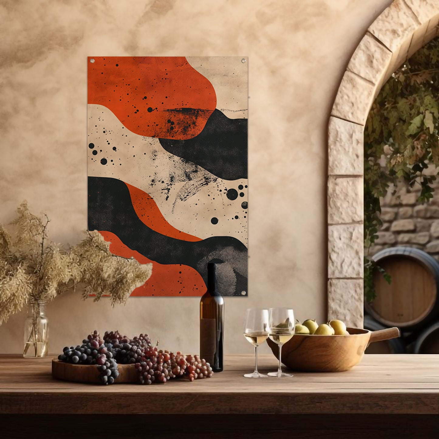 Abstract met oranje en zwart tuinposter