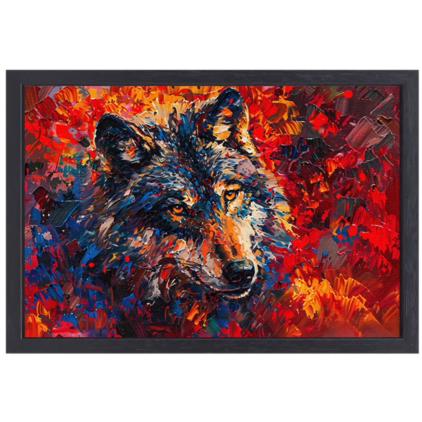 Kleurrijk abstract schilderij van een wolf canvas met baklijst