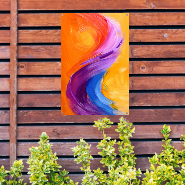 Kleurrijk abstract schilderij met dynamische vormen tuinposter