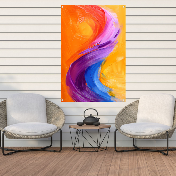 Kleurrijk abstract schilderij met dynamische vormen tuinposter