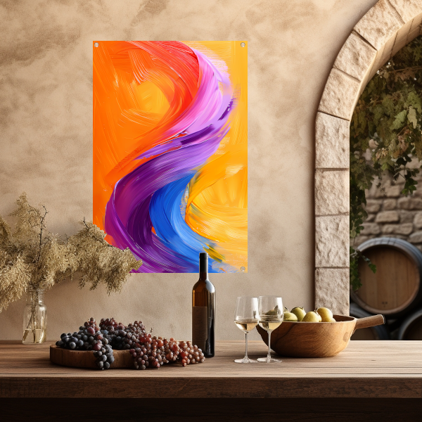 Kleurrijk abstract schilderij met dynamische vormen tuinposter