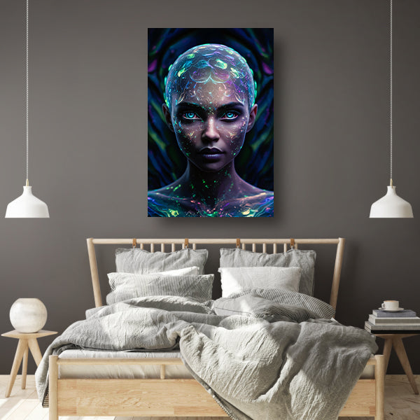 Bioluminiscerende vrouw met futuristische uitstraling canvas