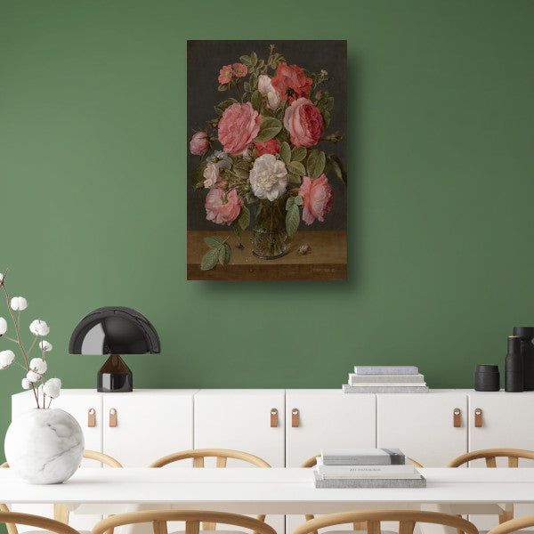 Rozen in een glazen vaas - Jacob van Hulsdonck canvas met baklijst