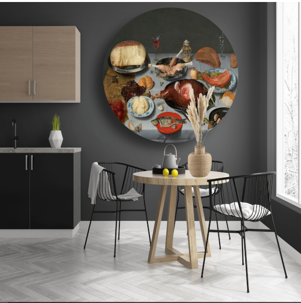 Stilleven met oesters, geroosterde kip, snoep en gedroogd fruit - Jacob van Hulsdonck forex muurcirkel