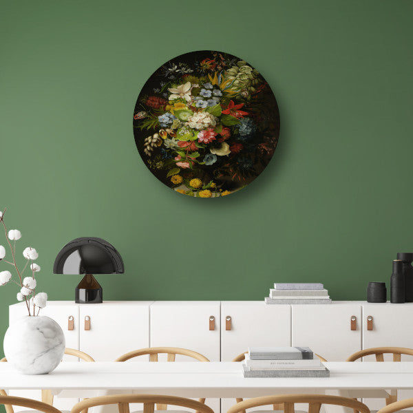 Een boeket bloemen in een vaas - Daniel Schultz aluminium muurcirkel