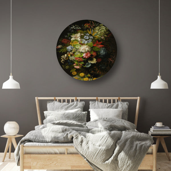 Een boeket bloemen in een vaas - Daniel Schultz aluminium muurcirkel