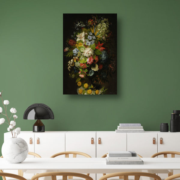 Een boeket bloemen in een vaas - Daniel Schultz canvas met baklijst