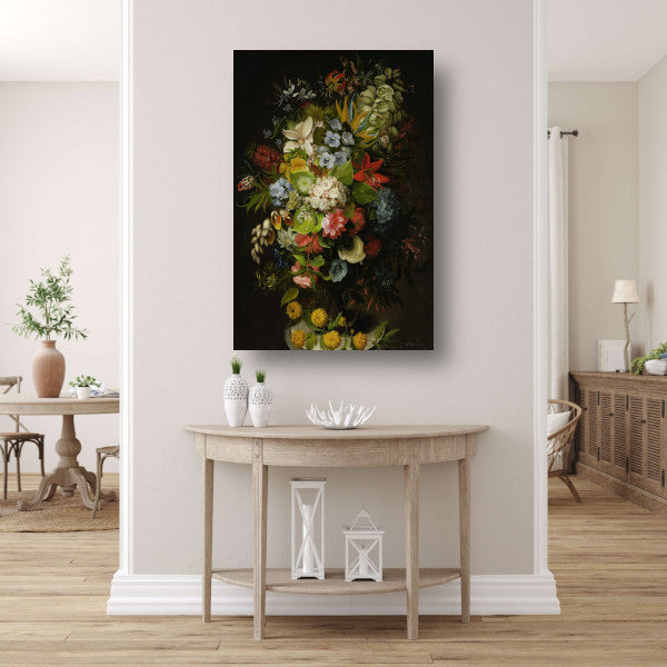 Een boeket bloemen in een vaas - Daniel Schultz canvas met baklijst