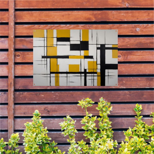 Abstracte Geometrische Balans in Geel en Zwart tuinposter