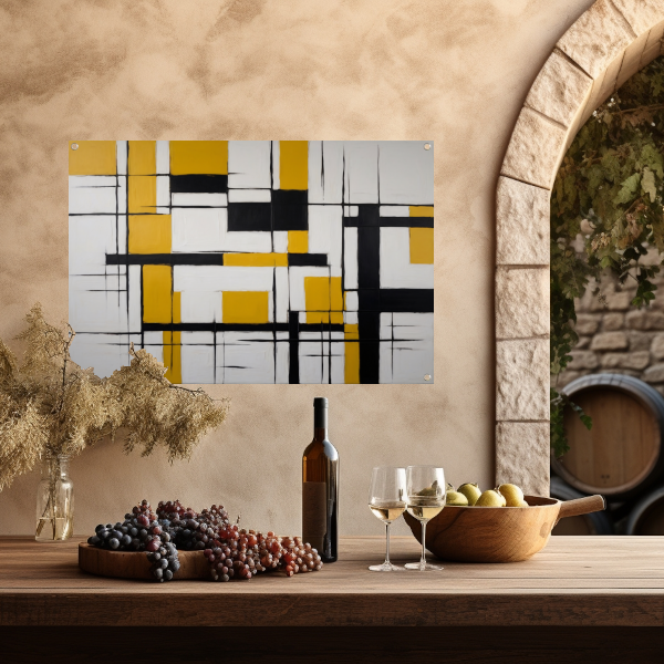 Abstracte Geometrische Balans in Geel en Zwart tuinposter