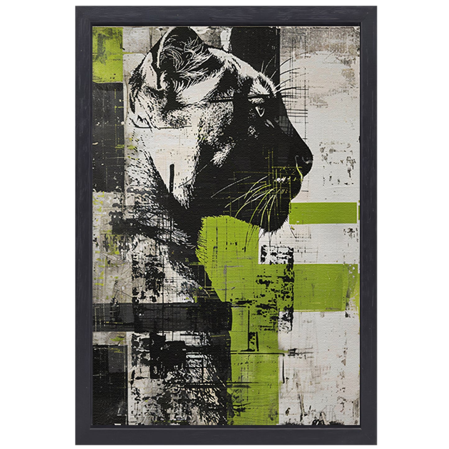 Abstracte schilderij van een zwarte panter canvas met baklijst