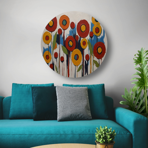 Abstracte Impressies van een Kleurrijk Bloemenveld aluminium muurcirkel