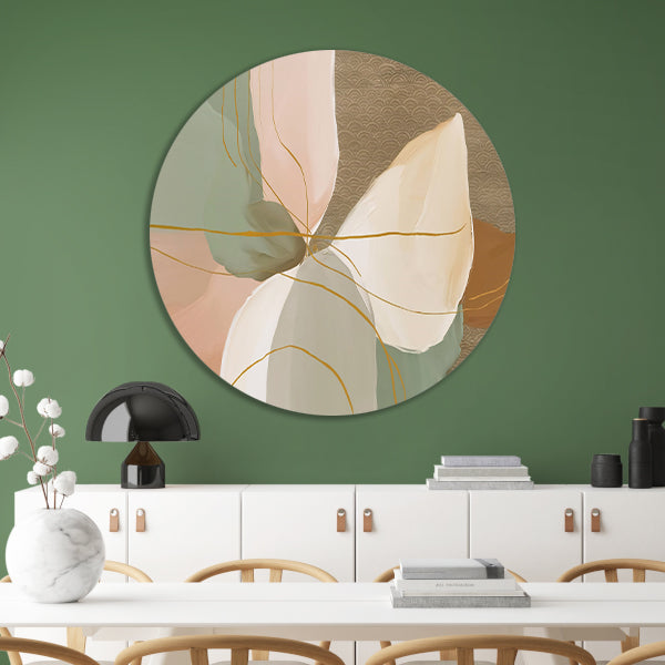 Abstract schilderij met lijnen in Japandi-stijl forex muurcirkel