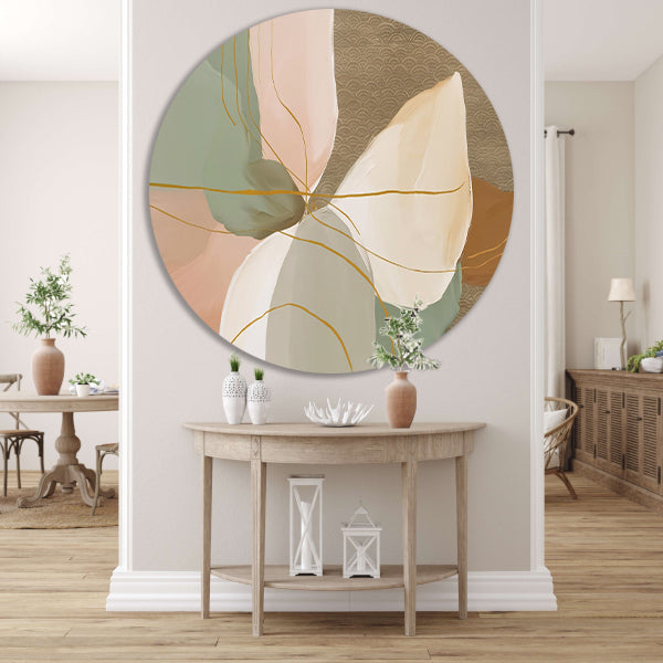 Abstract schilderij met lijnen in Japandi-stijl forex muurcirkel